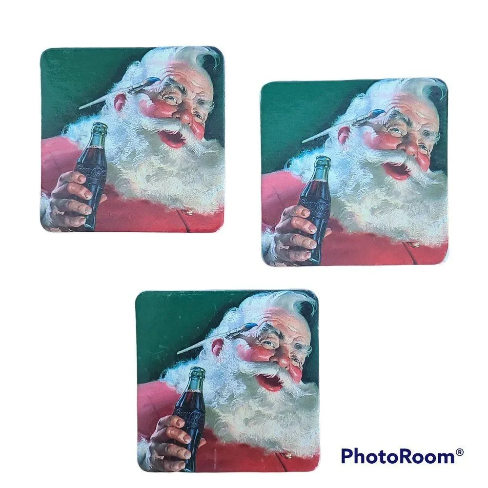 Vintage Coca Cola Coke Old Fashioned Santa Cork Coasters Set of Three